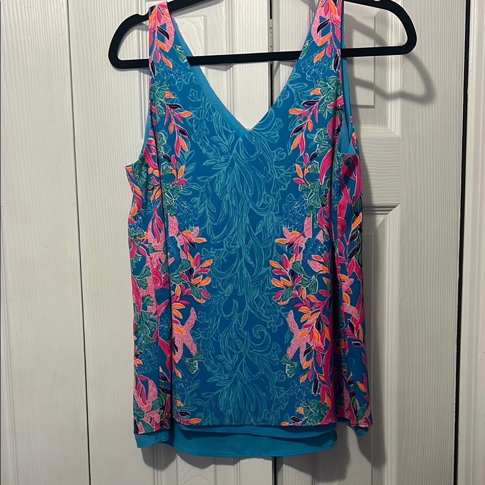 Lilly Pulitzer Blue and Pink Sleeveless Tank Top
